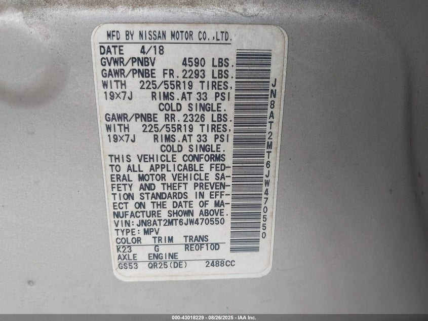 2018 NISSAN ROGUE SL - JN8AT2MT6JW470550