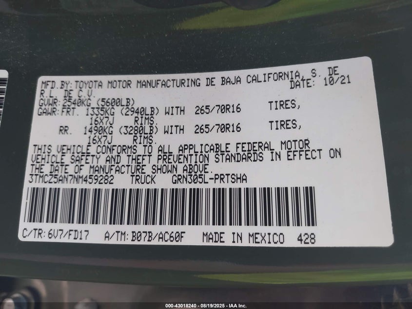 2022 TOYOTA TACOMA TRD OFF ROAD 3TMCZ5AN7NM459282