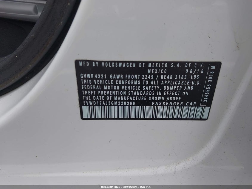 2016 VOLKSWAGEN JETTA 1.8T SPORT - 3VWD17AJ3GM228366