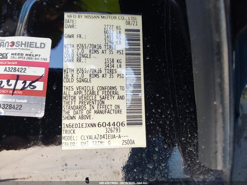 2022 NISSAN FRONTIER S 4X2 1N6ED1EJXNN604406