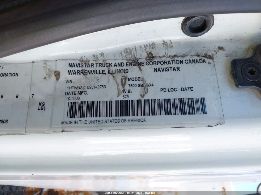 2009 International 7000 7500 VIN: 1HTWNAZT89J142783 Lot: 43020649