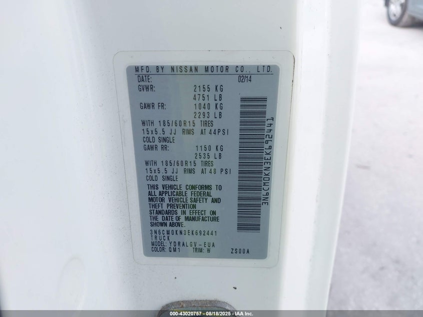 2014 NISSAN NV200 SV 3N6CM0KN3EK692441