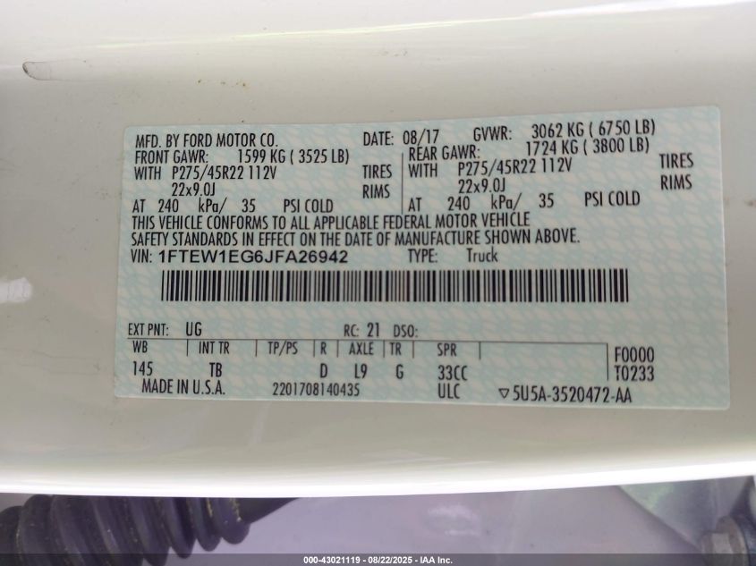 2018 Ford F-150 - 1FTEW1EG6JFA26942