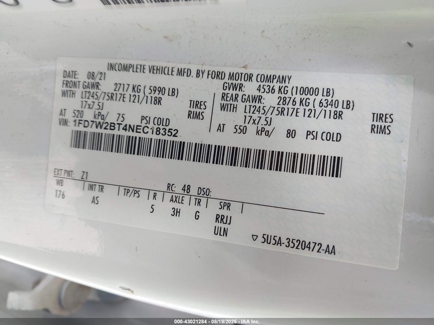 2022 FORD F-250 XL - 1FD7W2BT4NEC18352