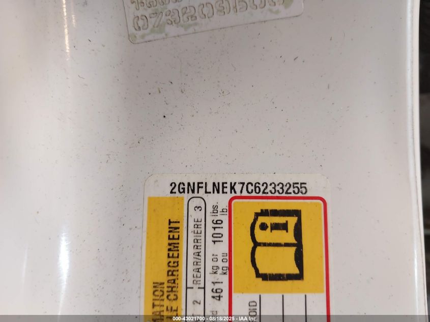 2012 Chevrolet Equinox 2Lt VIN: 2GNFLNEK7C6233255 Lot: 43021700