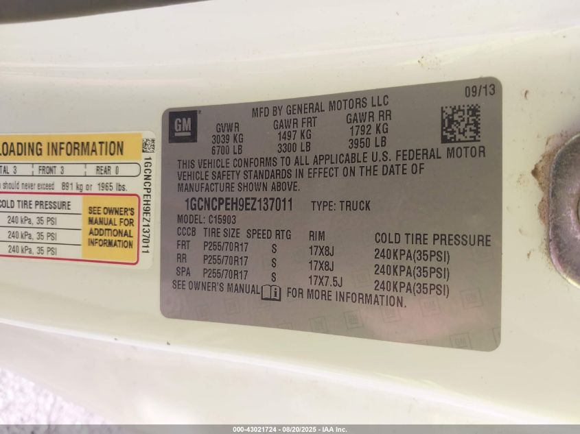 2014 Chevrolet Silverado 1500 Work Truck 2Wt VIN: 1GCNCPEH9EZ137011 Lot: 43021724