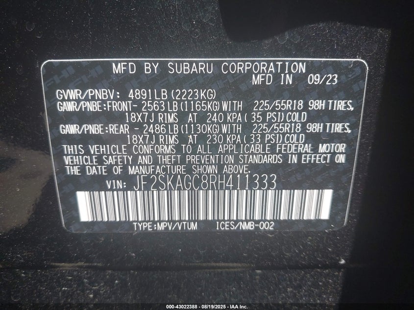 2024 SUBARU FORESTER SPORT - JF2SKAGC8RH411333