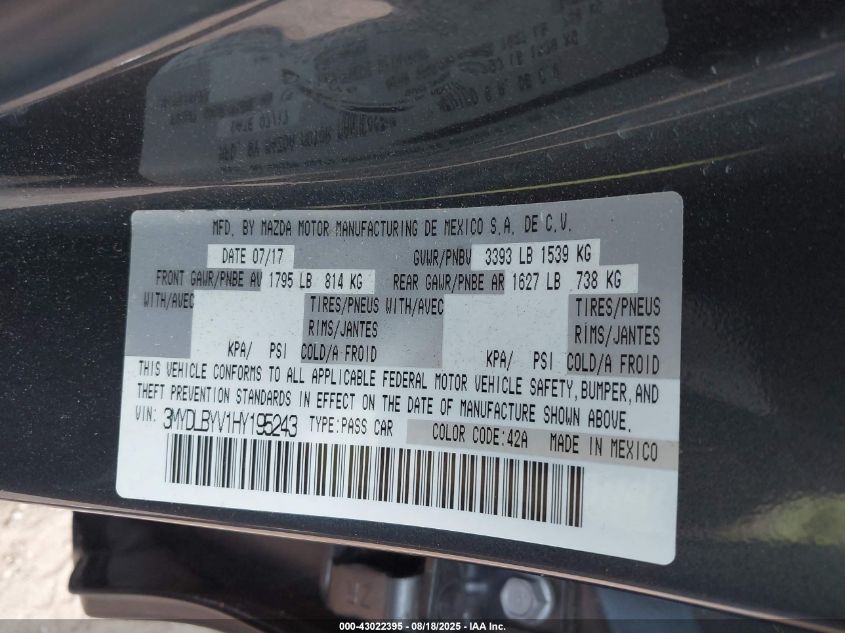 2017 Toyota Yaris Ia VIN: 3MYDLBYV1HY195243 Lot: 43022395