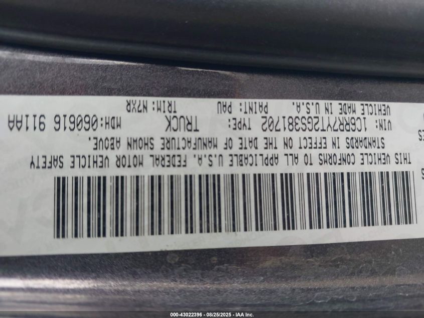 2016 Ram 1500 Rebel VIN: 1C6RR7YT2GS381702 Lot: 43022396