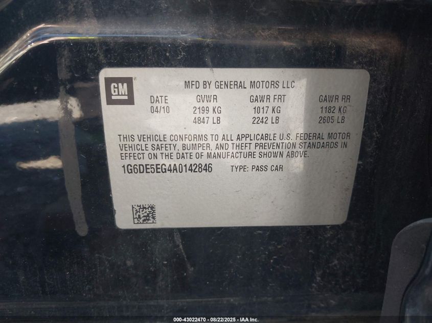 2010 Cadillac Cts Luxury VIN: 1G6DE5EG4A0142846 Lot: 43022470
