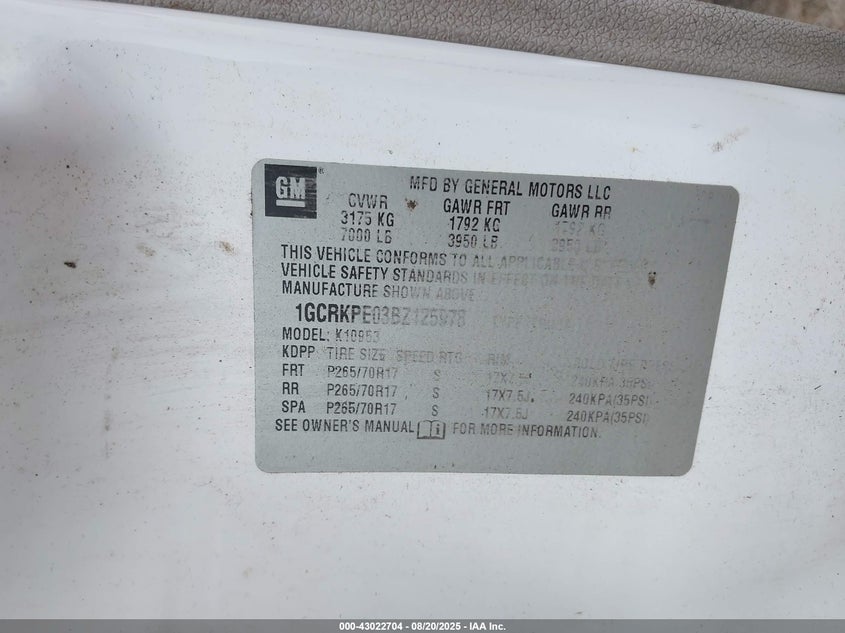 2011 Chevrolet Silverado 1500 Work Truck VIN: 1GCRKPE03BZ125978 Lot: 43022704