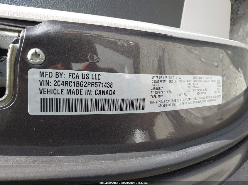 2023 Chrysler Pacifica Touring L VIN: 2C4RC1BG2PR571438 Lot: 43022963