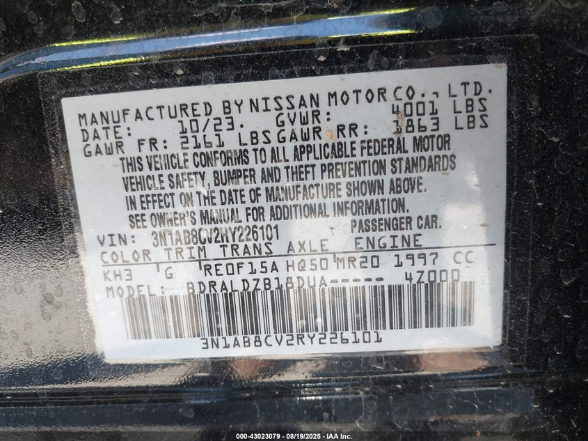 2024 NISSAN SENTRA SV XTRONIC CVT 3N1AB8CV2RY226101
