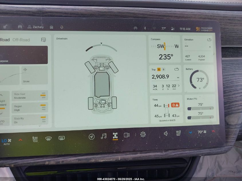 2025 Rivian R1S Adventure Dual Motor Large Pack/Adventure Dual Motor Max Pack VIN: 7PDSGBBA3SN072766 Lot: 43024070