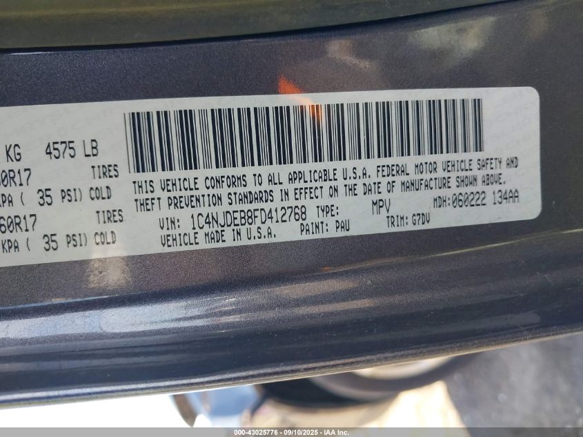 2015 Jeep Compass Latitude VIN: 1C4NJDEB8FD412768 Lot: 43025776