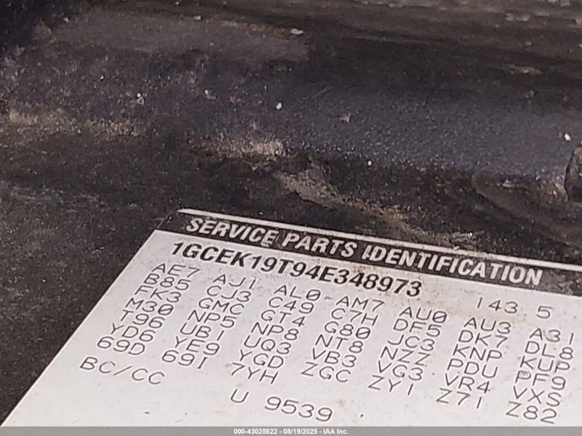 2004 Chevrolet Silverado 1500 Z71 VIN: 1GCEK19T94E348973 Lot: 43025822
