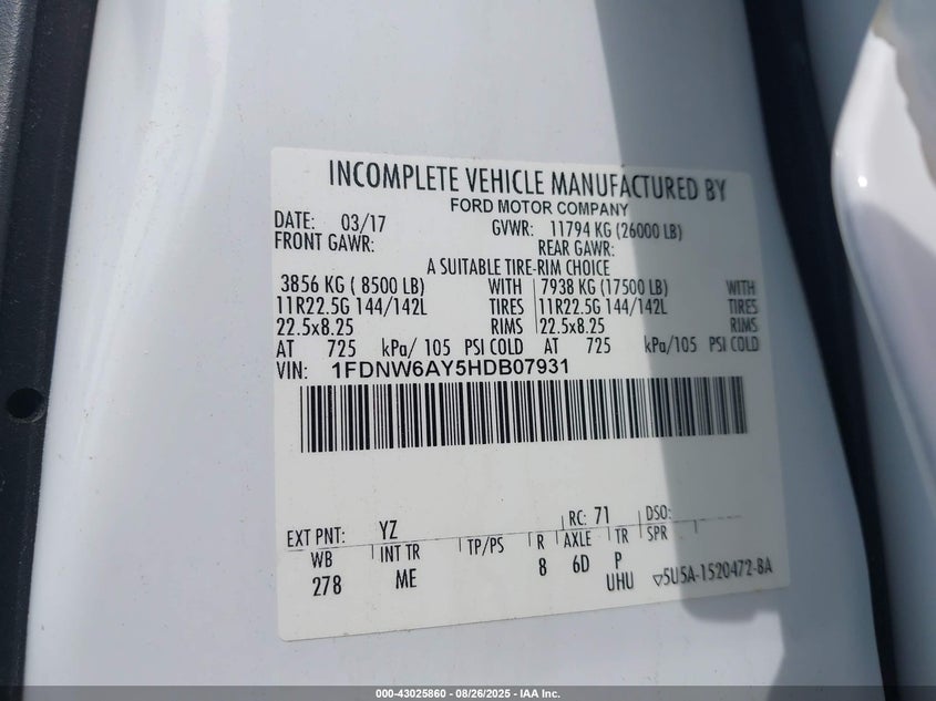 1FDNW6AY5HDB07931 2017 FORD  photo no. 8