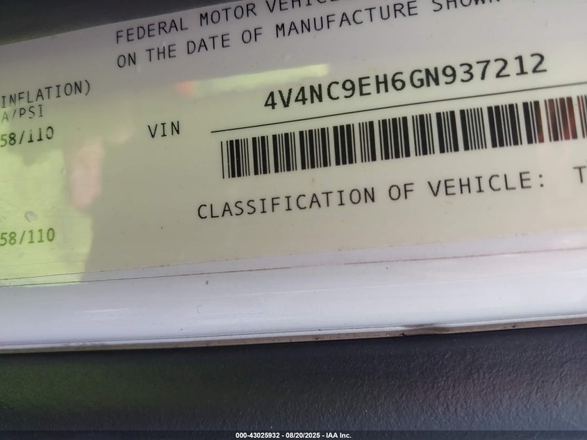 2016 Volvo Vn Vnl VIN: 4V4NC9EH6GN937212 Lot: 43025932