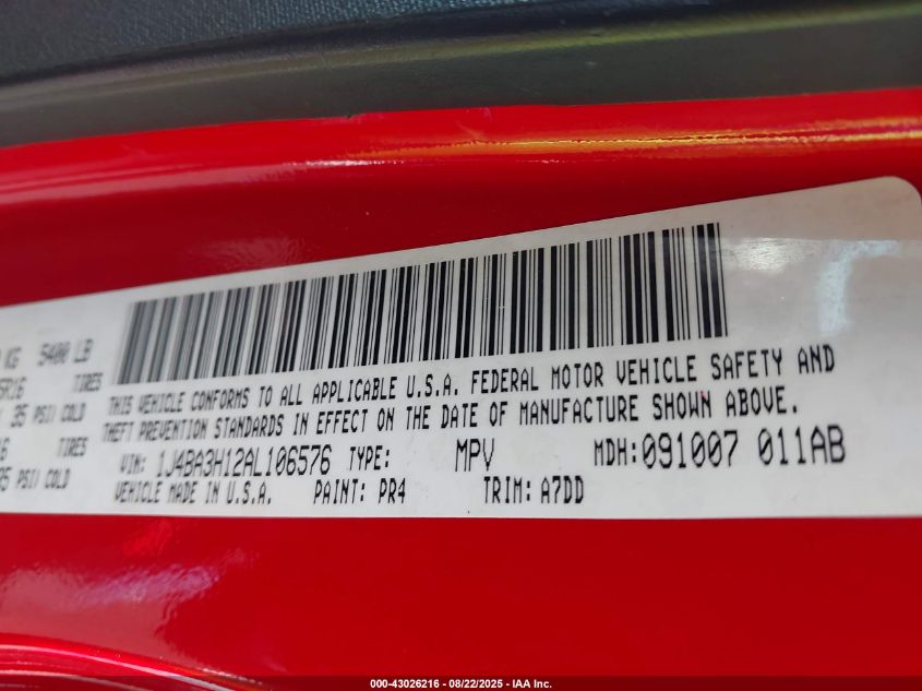 2010 Jeep Wrangler Unlimited Sport VIN: 1J4BA3H12AL106576 Lot: 43026216