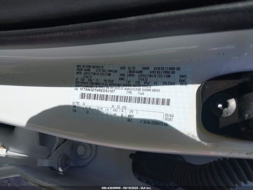 2024 Ford F-350 Lariat VIN: 1FT8W3DT6RED53107 Lot: 43026569