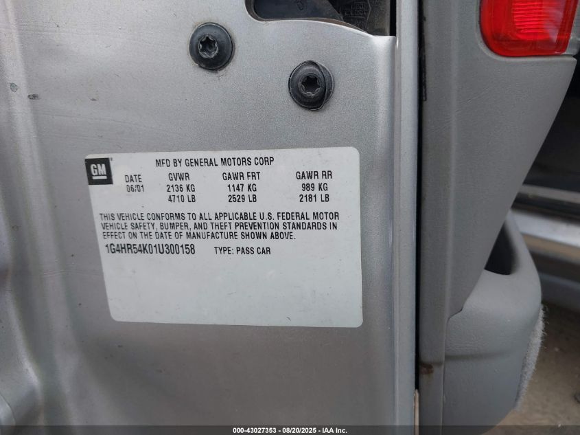 2001 Buick Lesabre Limited VIN: 1G4HR54K01U300158 Lot: 43027353