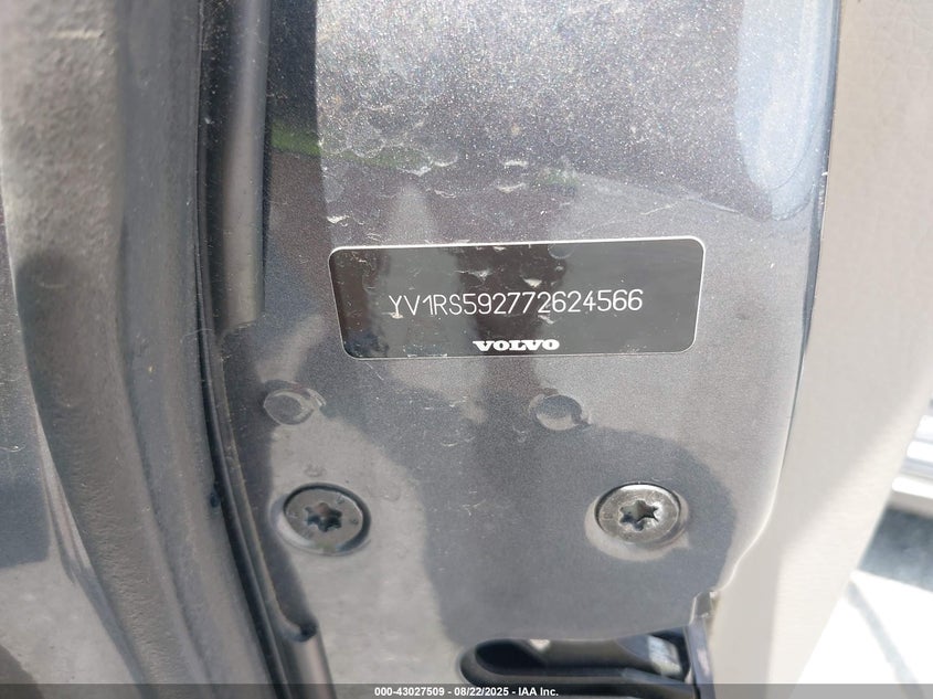 2007 Volvo S60 2.5T VIN: YV1RS592772624566 Lot: 43027509