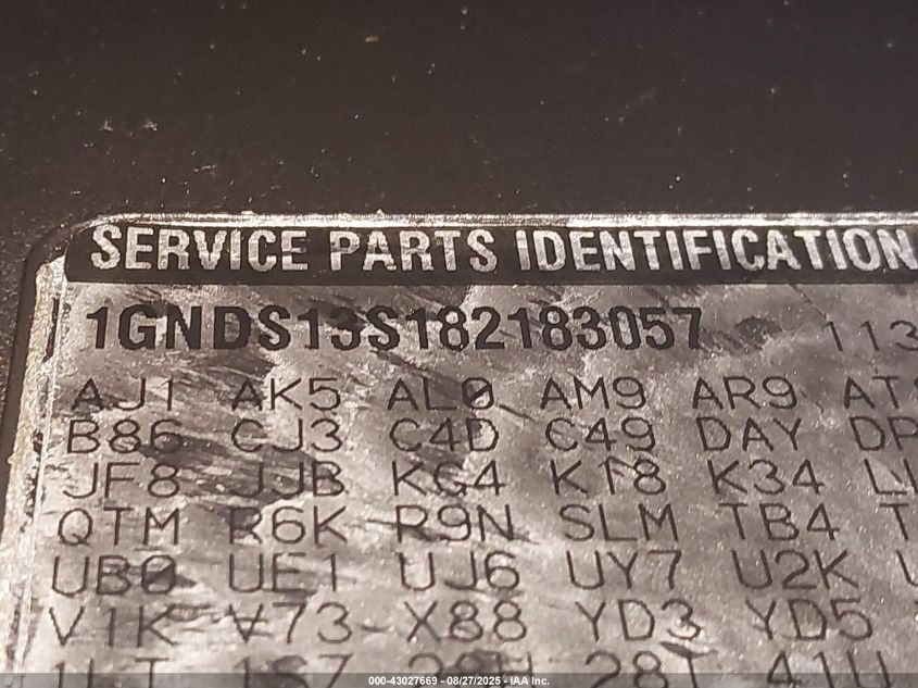 2008 Chevrolet Trailblazer Lt VIN: 1GNDS13S182183057 Lot: 43027669