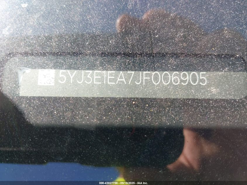 2018 Tesla Model 3 Long Range/Mid Range VIN: 5YJ3E1EA7JF006905 Lot: 43027756