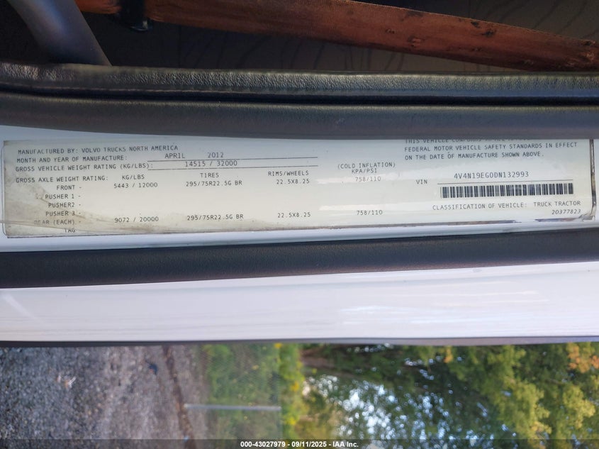 2013 Volvo Vn Vnl VIN: 4V4N19EG0DN132993 Lot: 43027979
