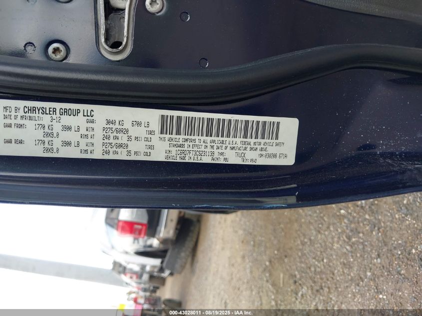 2012 Ram 1500 St VIN: 1C6RD7FT3CS231139 Lot: 43028011