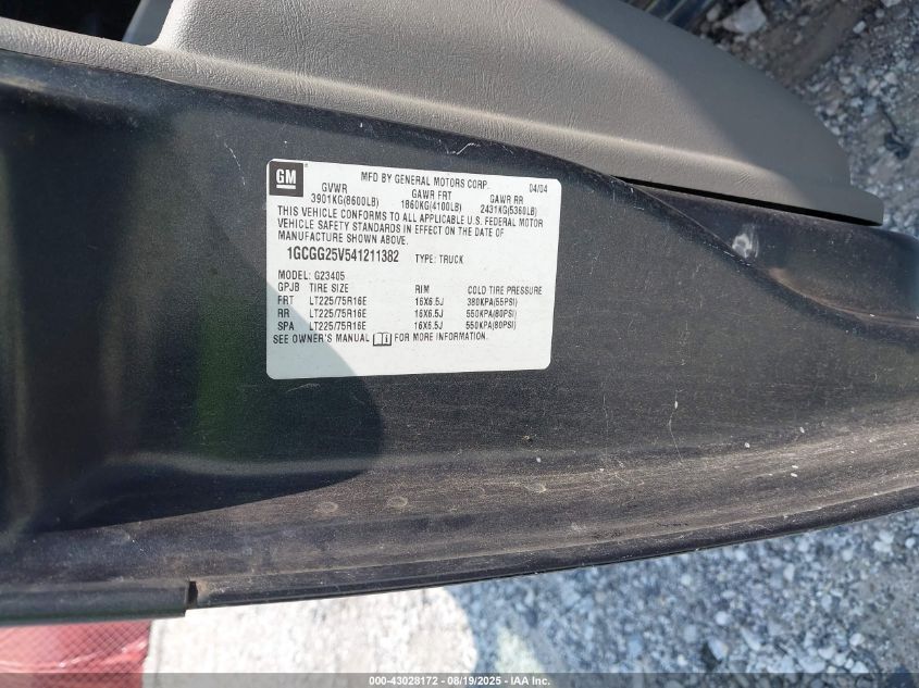2004 Chevrolet Express VIN: 1GCGG25V541211382 Lot: 43028172