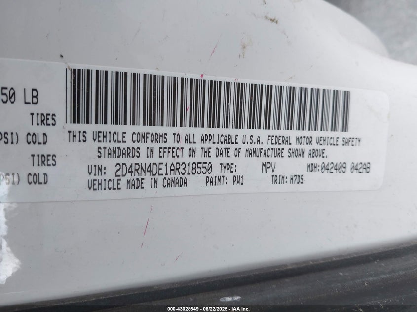2010 Dodge Grand Caravan Se VIN: 2D4RN4DE1AR318550 Lot: 43028549