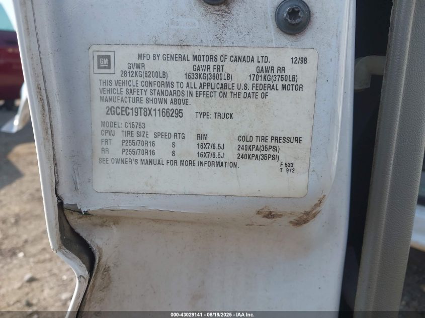 1999 Chevrolet Silverado 1500 Ls VIN: 2GCEC19T8X1166295 Lot: 43029141