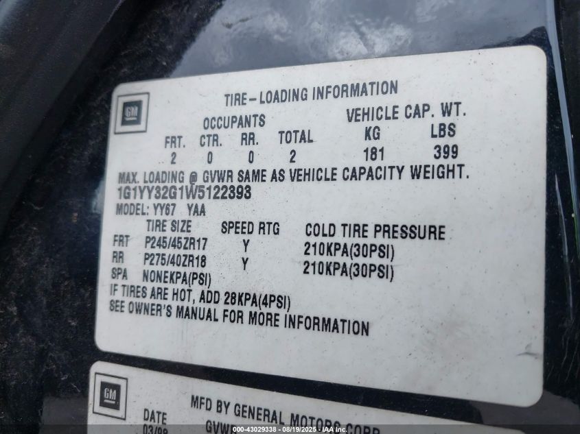 1998 Chevrolet Corvette VIN: 1G1YY32G1W5122393 Lot: 43029338