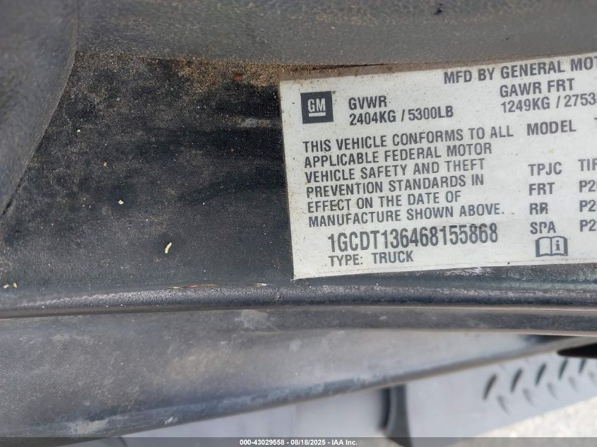 2006 Chevrolet Colorado Lt VIN: 1GCDT136468155868 Lot: 43029558