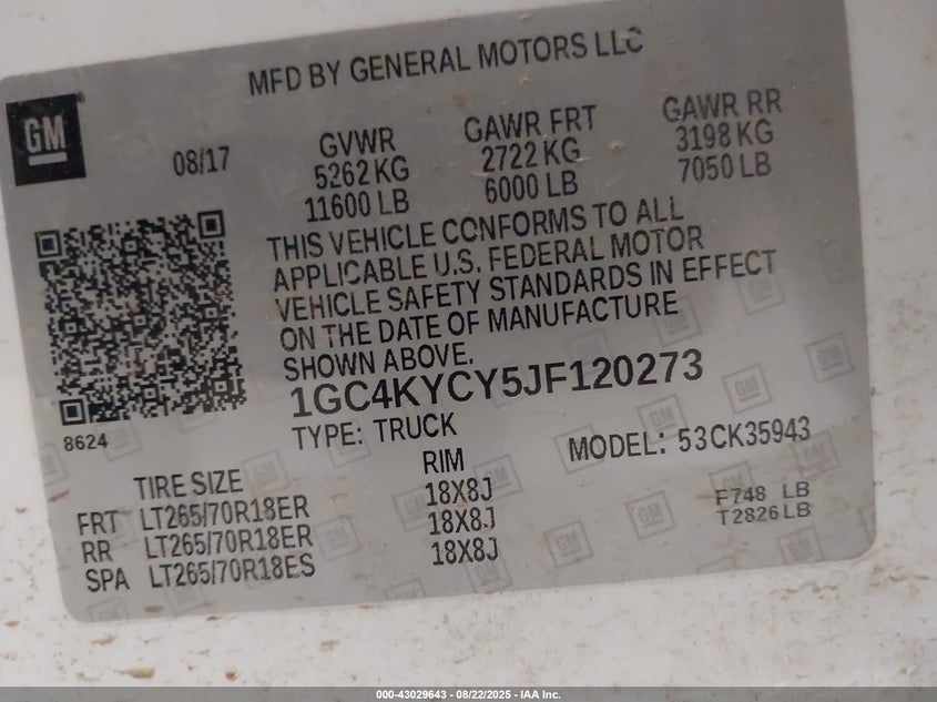 2018 Chevrolet Silverado 3500Hd Wt VIN: 1GC4KYCY5JF120273 Lot: 43029643