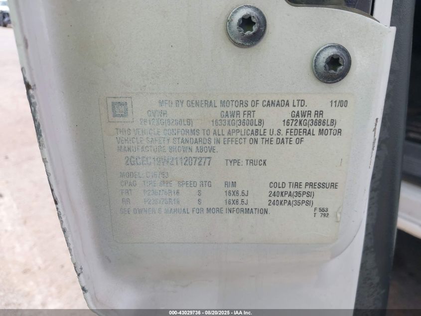 2001 Chevrolet Silverado 1500 VIN: 2GCEC19W211207277 Lot: 43029736