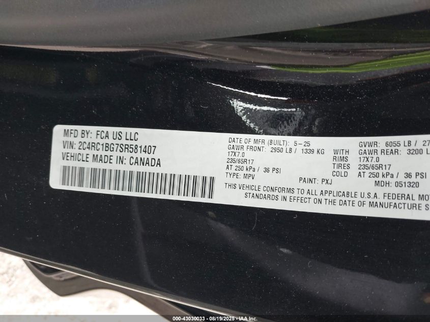 2025 Chrysler Pacifica - 2C4RC1BG7SR581407