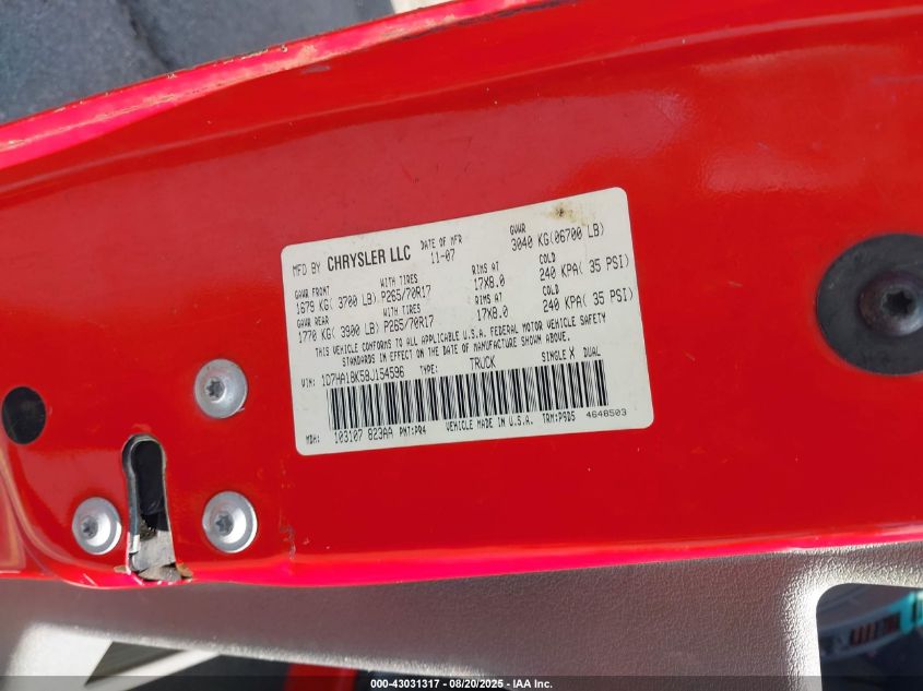 2008 Dodge Ram 1500 St/Sxt VIN: 1D7HA18K58J154596 Lot: 43031317