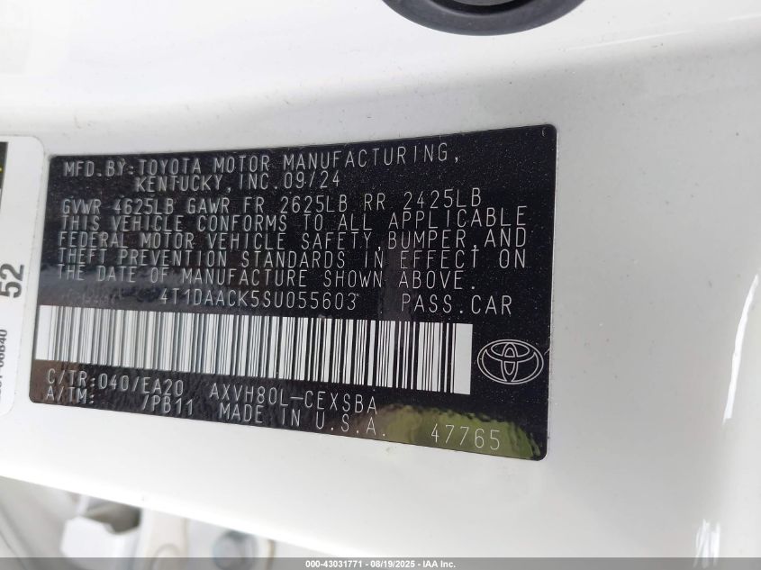 2025 Toyota Camry - 4T1DAACK5SU055603