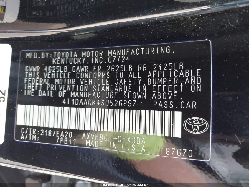 2025 Toyota Camry - 4T1DAACK4SU526897
