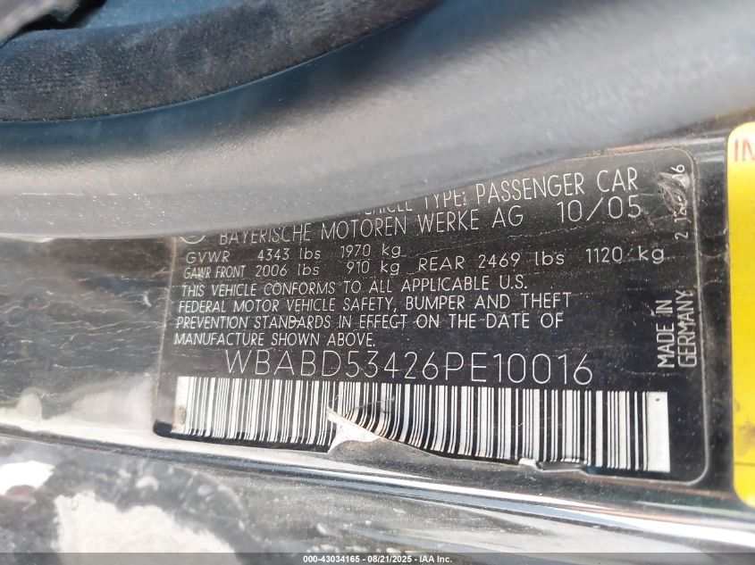 2006 BMW 330Ci VIN: WBABD53426PE10016 Lot: 43034165