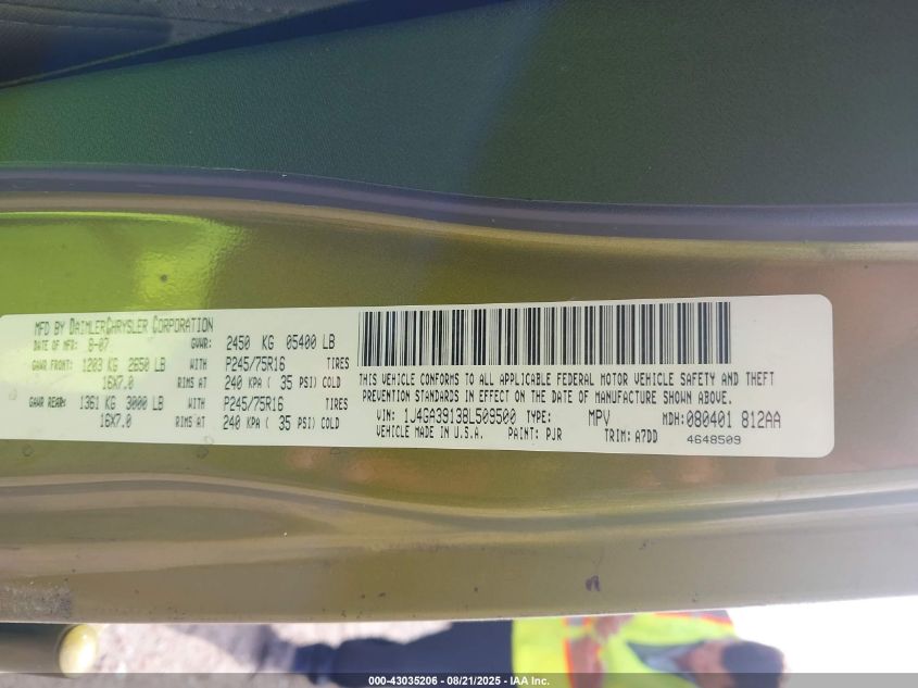 2008 Jeep Wrangler Unlimited X VIN: 1J4GA39138L509500 Lot: 43035206