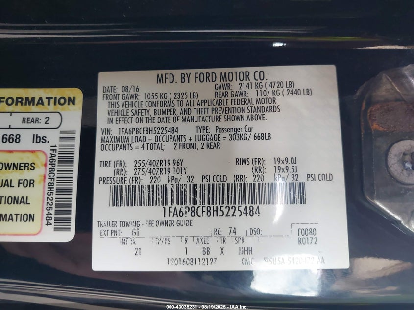 2017 FORD MUSTANG GT - 1FA6P8CF8H5225484