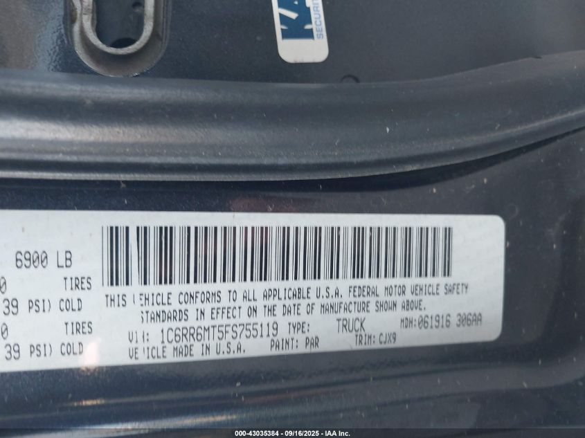 2015 Ram 1500 Sport VIN: 1C6RR6MT5FS755119 Lot: 43035384