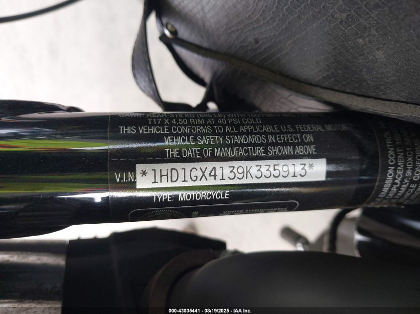2009 Harley-Davidson Fxdb VIN: 1HD1GX4139K335913 Lot: 43035441