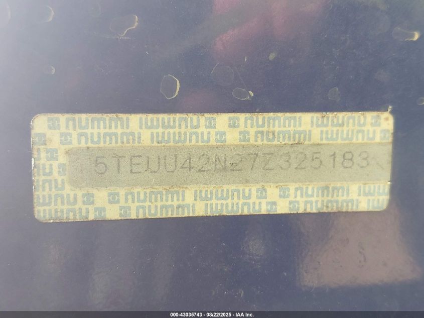 2007 Toyota Tacoma Base V6 VIN: 5TEUU42N27Z325183 Lot: 43035743