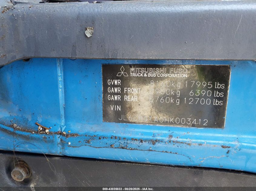 2017 Mitsubishi Fec92S VIN: JL6CRG1A0HK003412 Lot: 43035833