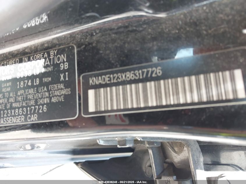 2008 Kia Rio Sx VIN: KNADE123X8631772 Lot: 43036248