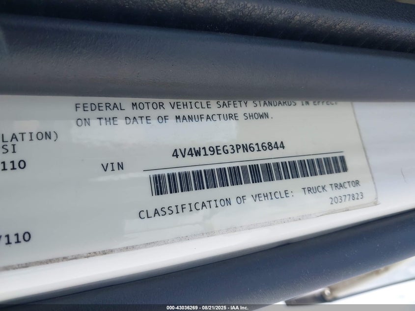 2023 Volvo Vnr VIN: 4V4W19EG3PN616844 Lot: 43036269